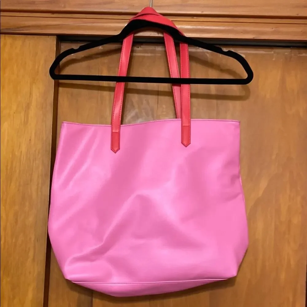 Juicy Couture “Just Say Oui!” Pink Red Glossy + Velvet Tote Bag w/ Charm Gold